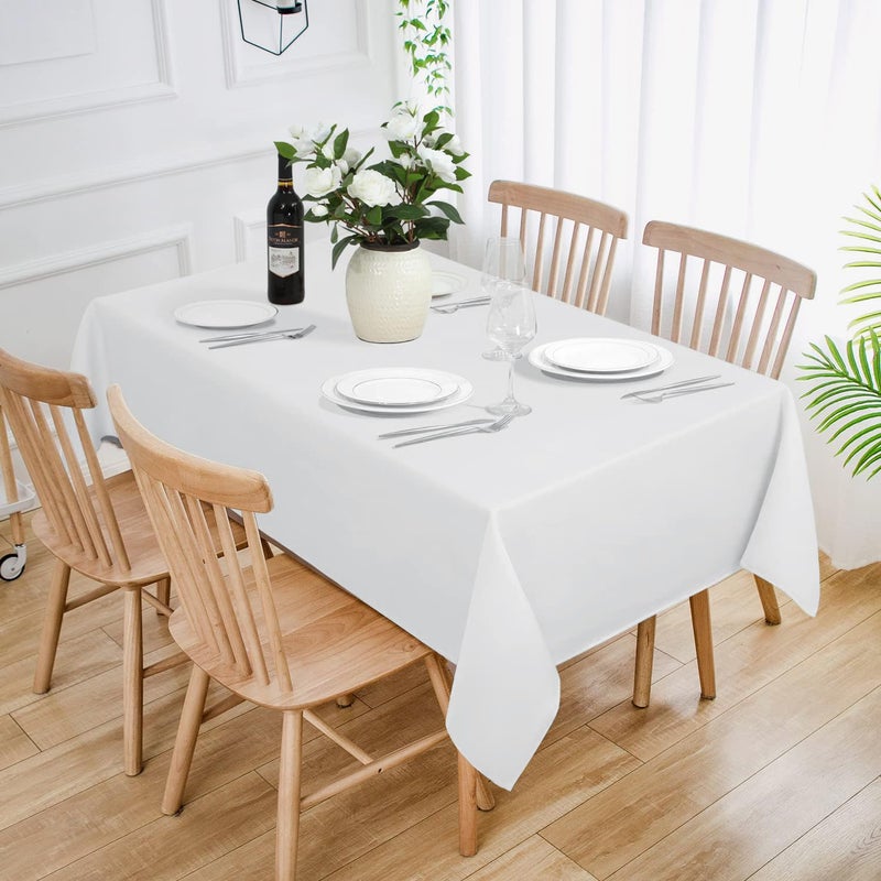 JUCFHY Luxury Stripe Fabric Tablecloth, Heavy Weight Classic 100% Polyester Table Cover, No Iron, Water Resistance Soil Resistant Holiday Tablecloth for Dining Room,60 Inch x 144 Inch Oblong,Ivory White - Image 2